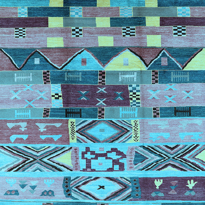 Square Machine Washable Oriental Light Blue Industrial Rug, wshurb1181lblu