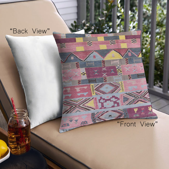 Front View of Mid-Century Modern Urban Square Silver Pink Throw Pillow, 18 inch by 18 inch, pwurb1181