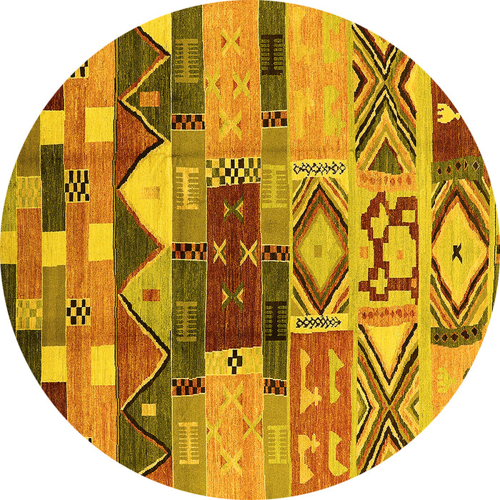 Round Machine Washable Oriental Yellow Industrial Rug, wshurb1181yw