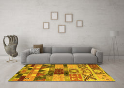 Machine Washable Oriental Yellow Industrial Rug in a Living Room, wshurb1181yw