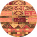 Round Machine Washable Oriental Orange Industrial Area Rugs, wshurb1181org