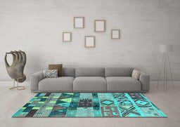Machine Washable Oriental Turquoise Industrial Area Rugs in a Living Room,, wshurb1181turq