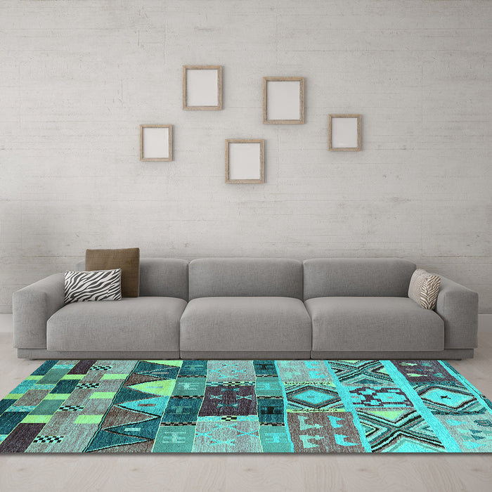 Machine Washable Oriental Turquoise Industrial Area Rugs in a Living Room,, wshurb1181turq