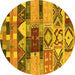 Round Oriental Yellow Industrial Rug, urb1181yw