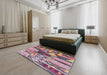 Mid-Century Modern Silver Pink Oriental Rug in a Bedroom, urb1181