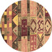 Round Machine Washable Oriental Brown Industrial Rug, wshurb1181brn