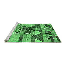 Sideview of Machine Washable Oriental Emerald Green Industrial Area Rugs, wshurb1181emgrn