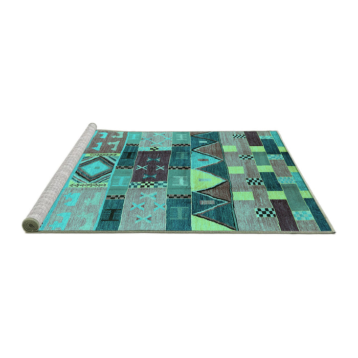 Sideview of Machine Washable Oriental Turquoise Industrial Area Rugs, wshurb1181turq