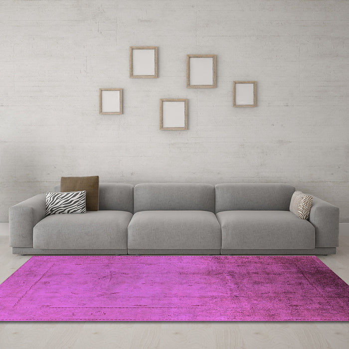 Machine Washable Oriental Purple Traditional Area Rugs in a Living Room, wshurb1182pur
