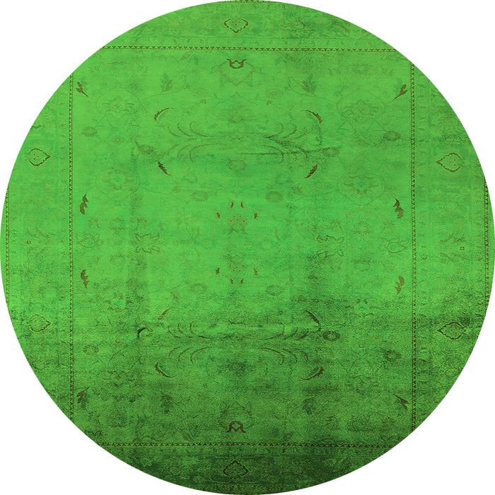 Round Oriental Green Traditional Rug, urb1182grn