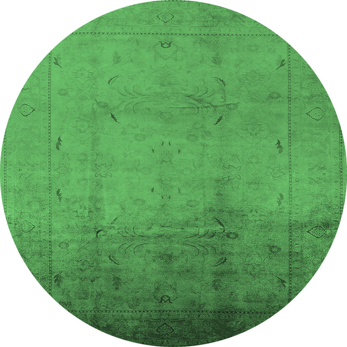 Round Machine Washable Oriental Emerald Green Traditional Area Rugs, wshurb1182emgrn