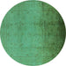 Round Oriental Turquoise Traditional Rug, urb1182turq