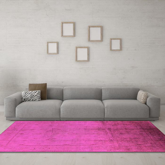 Machine Washable Oriental Pink Traditional Rug in a Living Room, wshurb1182pnk
