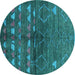 Round Machine Washable Solid Turquoise Modern Area Rugs, wshurb1183turq