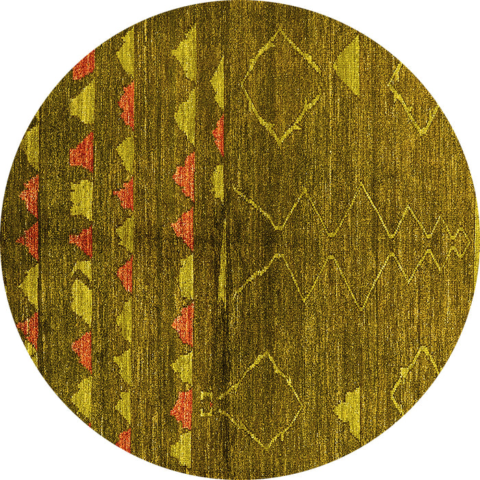 Round Machine Washable Solid Yellow Modern Rug, wshurb1183yw
