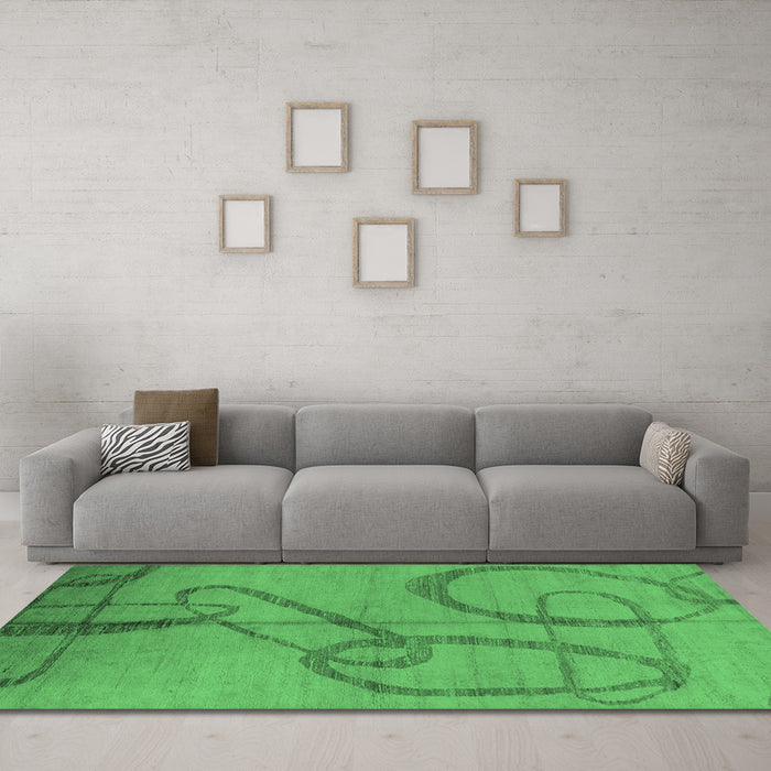 Machine Washable Oriental Emerald Green Industrial Area Rugs in a Living Room,, wshurb1184emgrn
