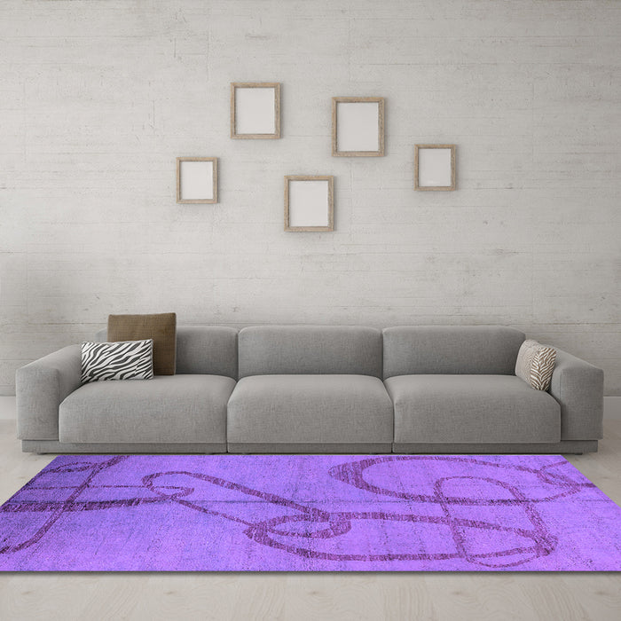 Machine Washable Oriental Purple Industrial Area Rugs in a Living Room, wshurb1184pur