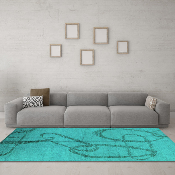 Machine Washable Oriental Turquoise Industrial Area Rugs in a Living Room,, wshurb1184turq