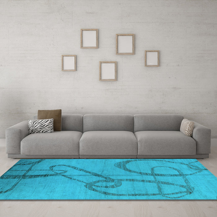 Machine Washable Oriental Light Blue Industrial Rug in a Living Room, wshurb1184lblu