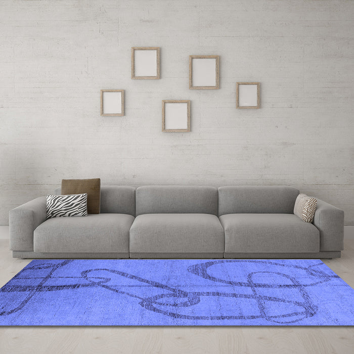 Machine Washable Oriental Blue Industrial Rug in a Living Room, wshurb1184blu