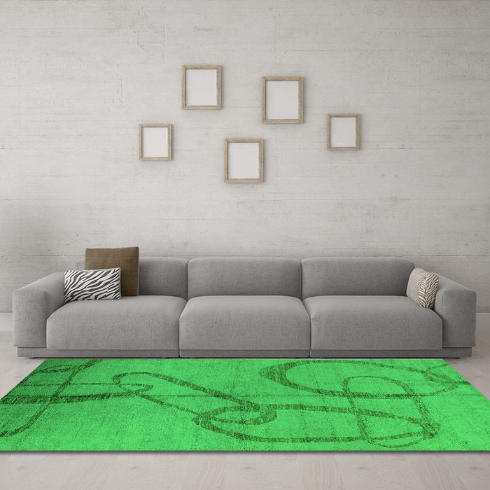 Machine Washable Oriental Green Industrial Area Rugs in a Living Room,, wshurb1184grn