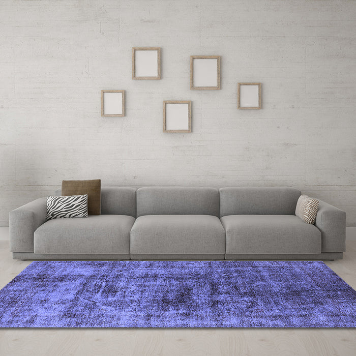 Machine Washable Solid Blue Modern Rug in a Living Room, wshurb1185blu