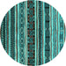 Round Machine Washable Oriental Turquoise Industrial Area Rugs, wshurb1186turq