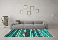 Machine Washable Oriental Turquoise Industrial Rug, wshurb1186turq