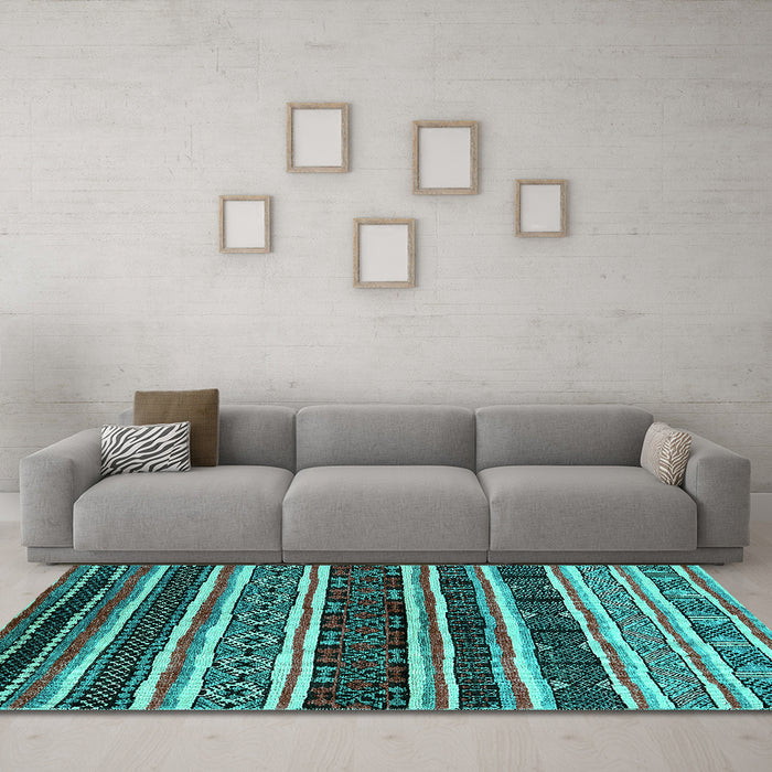 Machine Washable Oriental Turquoise Industrial Area Rugs in a Living Room,, wshurb1186turq