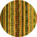 Round Machine Washable Oriental Yellow Industrial Rug, wshurb1186yw