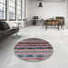 Round Mid-Century Modern Red Oriental Rug in a Office, urb1186