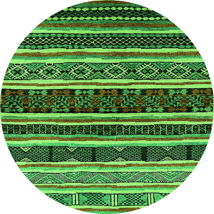 Round Machine Washable Oriental Green Industrial Area Rugs, wshurb1186grn