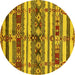 Round Oriental Yellow Industrial Rug, urb1187yw