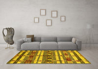 Machine Washable Oriental Yellow Industrial Rug, wshurb1187yw