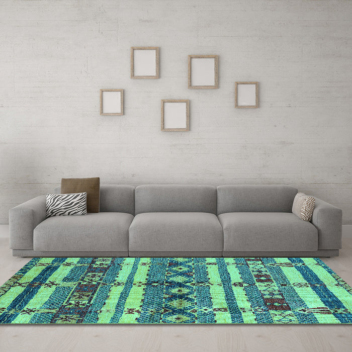 Machine Washable Oriental Turquoise Industrial Area Rugs in a Living Room,, wshurb1187turq