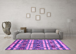 Machine Washable Oriental Purple Industrial Area Rugs in a Living Room, wshurb1187pur