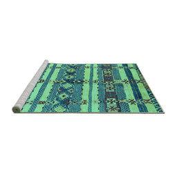 Sideview of Machine Washable Oriental Turquoise Industrial Area Rugs, wshurb1187turq