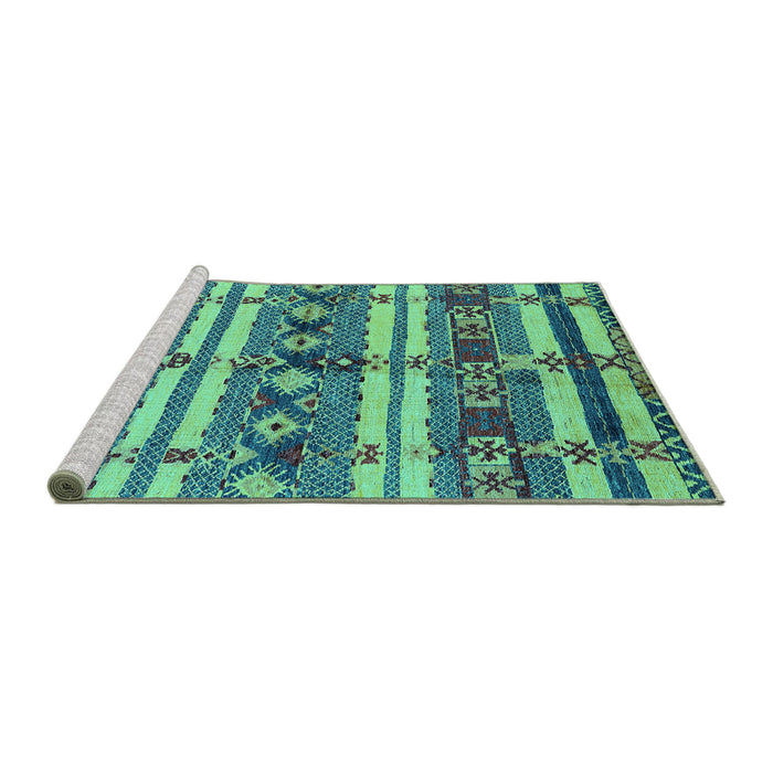 Sideview of Machine Washable Oriental Turquoise Industrial Area Rugs, wshurb1187turq
