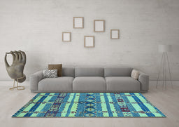 Machine Washable Oriental Light Blue Industrial Rug in a Living Room, wshurb1187lblu