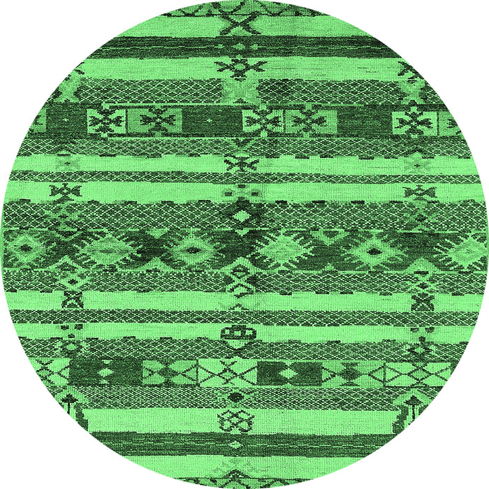 Round Machine Washable Oriental Emerald Green Industrial Area Rugs, wshurb1187emgrn