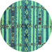 Round Oriental Turquoise Industrial Rug, urb1187turq