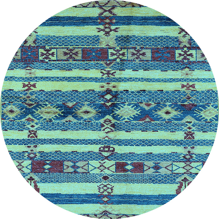 Round Machine Washable Oriental Light Blue Industrial Rug, wshurb1187lblu