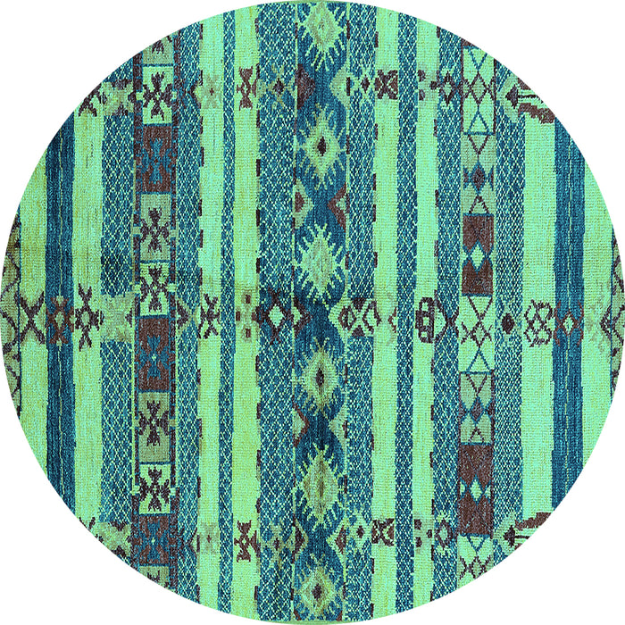 Round Machine Washable Oriental Turquoise Industrial Area Rugs, wshurb1187turq