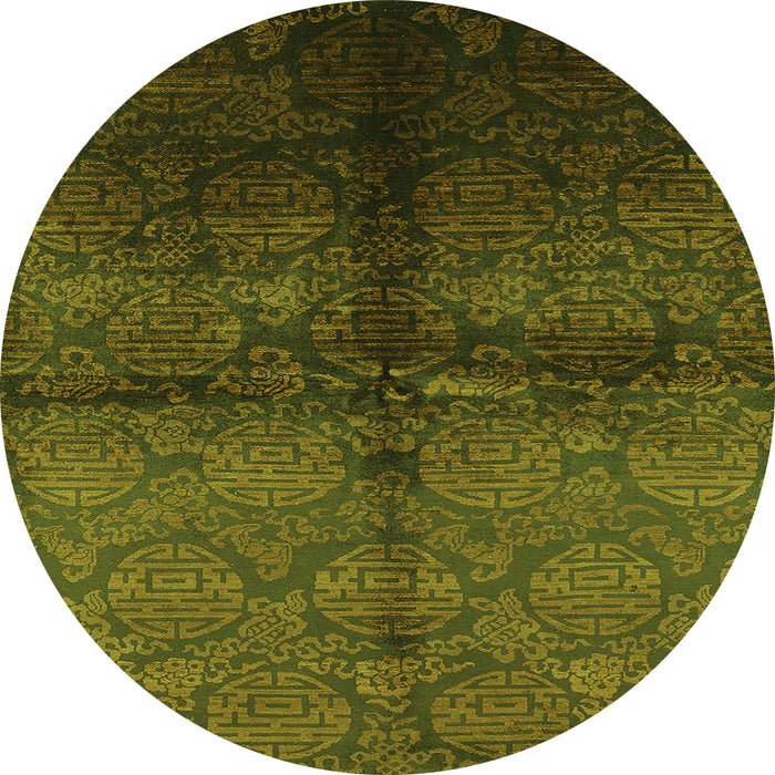 Round Machine Washable Oriental Green Industrial Area Rugs, wshurb1188grn
