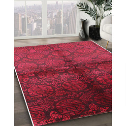 Mid-Century Modern Bright Maroon Red Oriental Rug in Family Room, urb1188