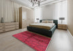 Mid-Century Modern Bright Maroon Red Oriental Rug in a Bedroom, urb1188