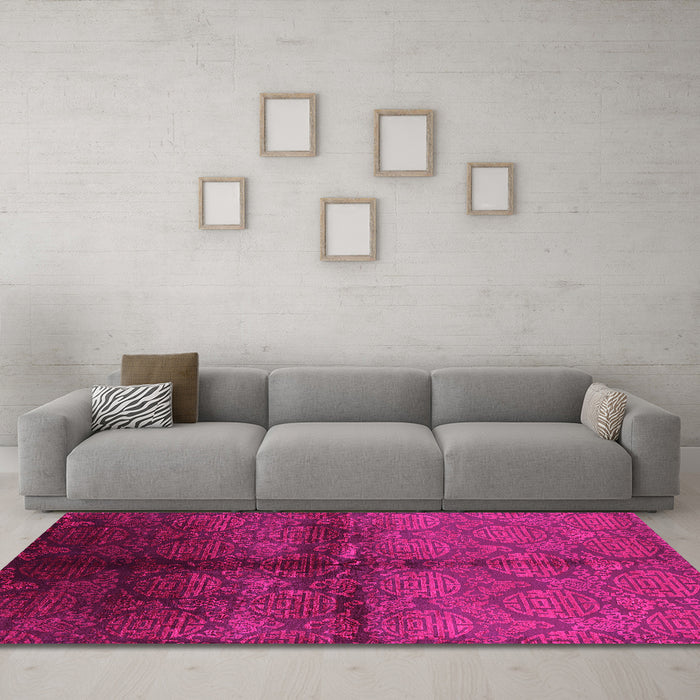 Machine Washable Oriental Pink Industrial Rug in a Living Room, wshurb1188pnk