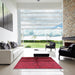 Square Mid-Century Modern Bright Maroon Red Oriental Rug in a Living Room, urb1188