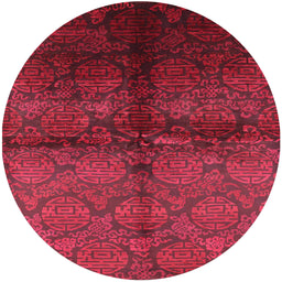 Round Mid-Century Modern Bright Maroon Red Oriental Rug, urb1188