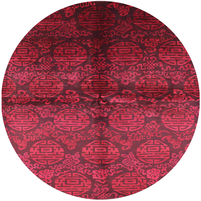 Round Mid-Century Modern Bright Maroon Red Oriental Rug, urb1188